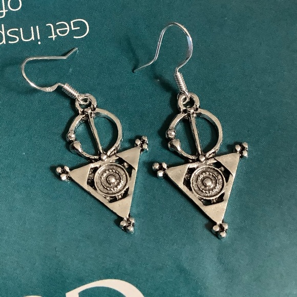 🌸 CELTIC EARRINGS TRIBAL AZTEC DANGLE 925 BOHO CHIC TRIANGLE SILVER BOHEMIAN - Picture 8 of 13